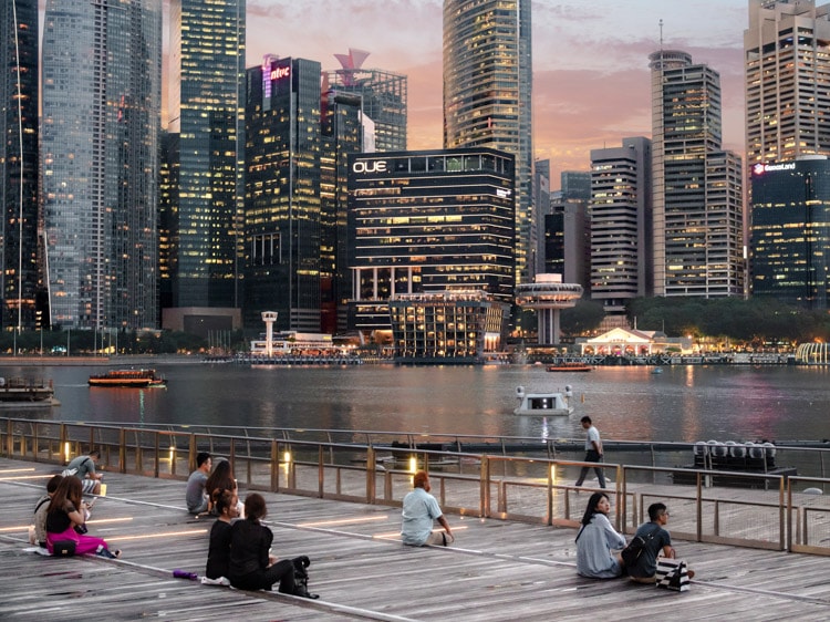 Marina Bay at sunset in Singapore